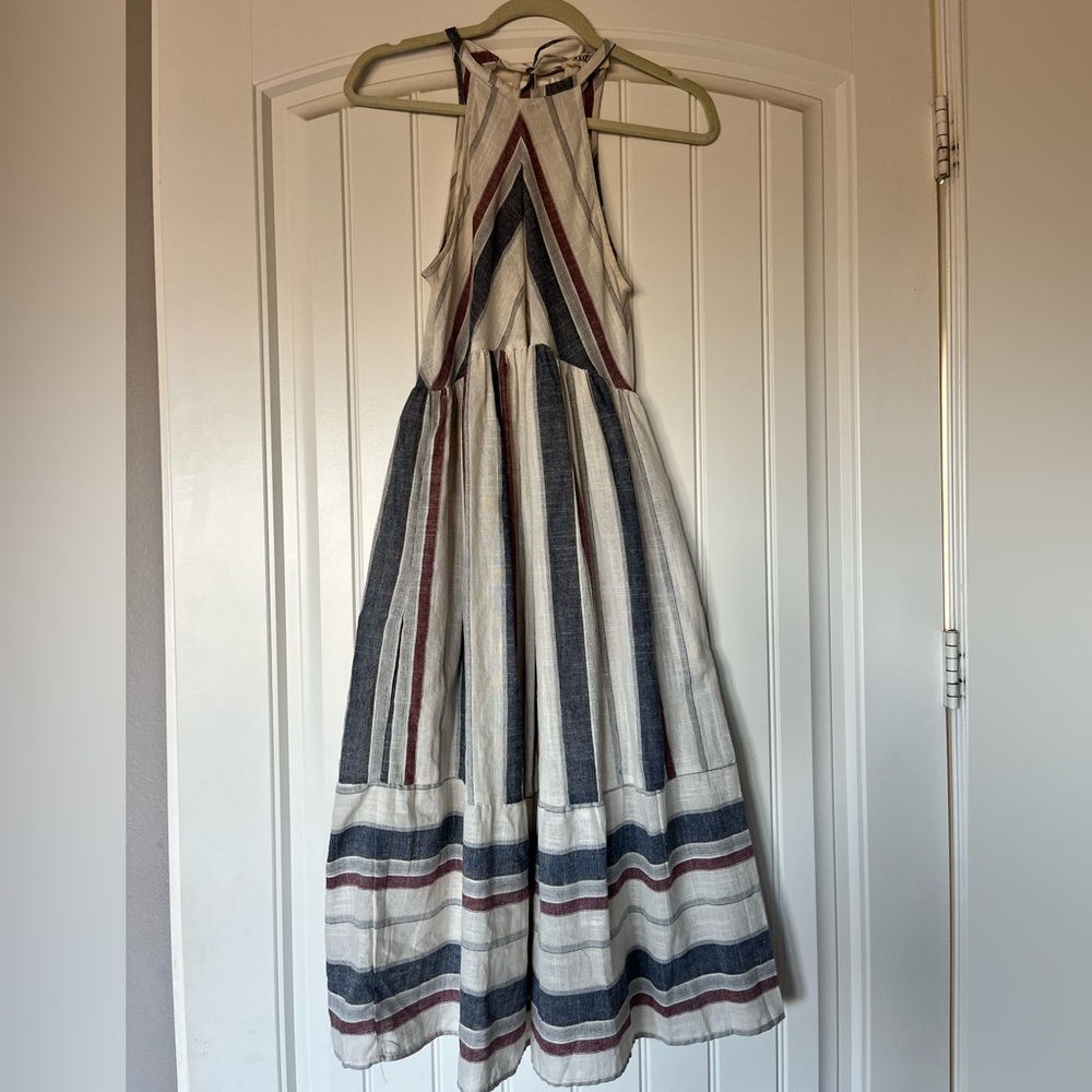 Stylish Striped Halter Top Dress - Mid-Calf Length
